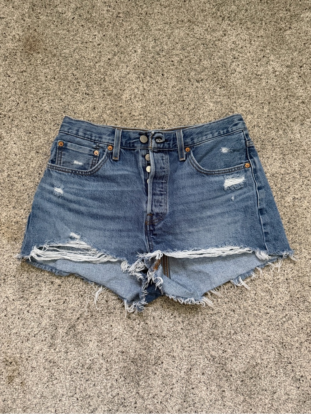 Levi's 501 Distressed Blue Denim Cutoff Shorts
